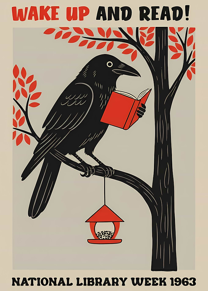 Crow Reading a Book