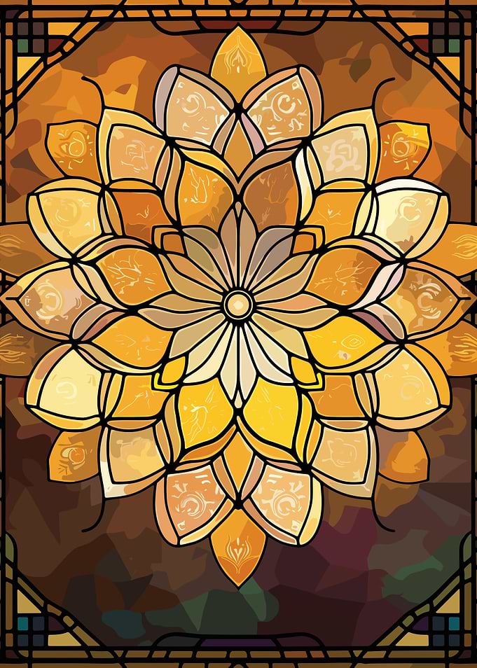Golden Floral Stained Glass Mandala