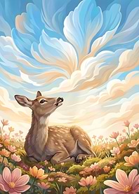 Deer in a field of flowers
