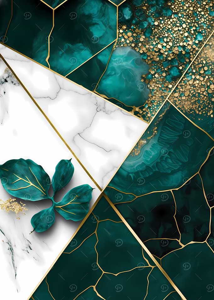 Emerald and Gold Geometric Marble Art