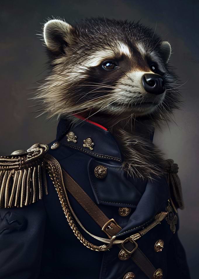 Raccoon in Military Uniform