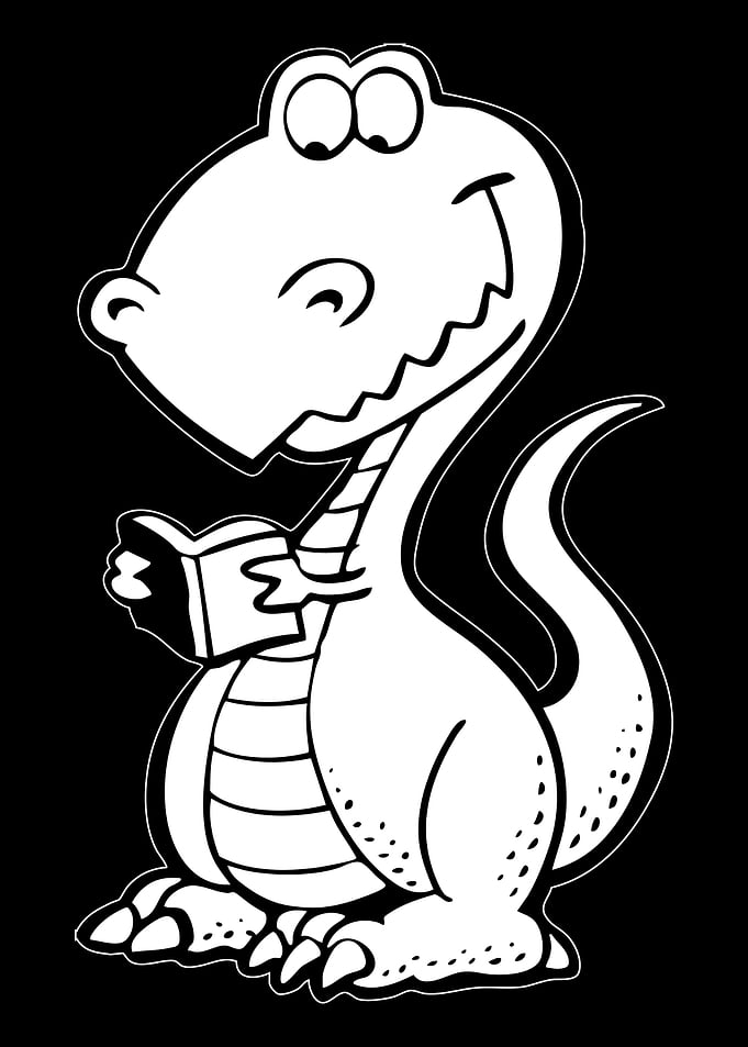 Cartoon Dinosaur Reading a Book