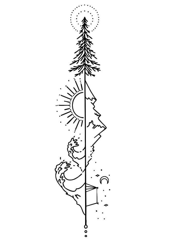 Nature Elements Geometric Tattoo Design