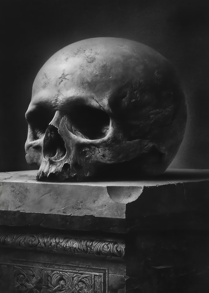 Gothic Skull on Stone Pedestal