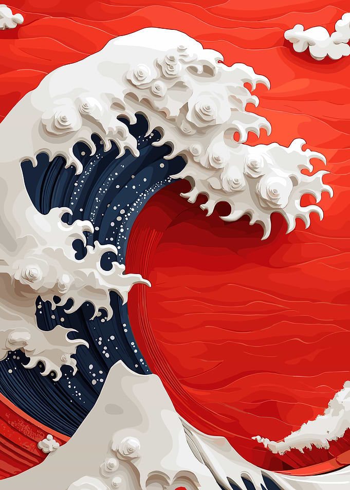 Great Wave with Red Background