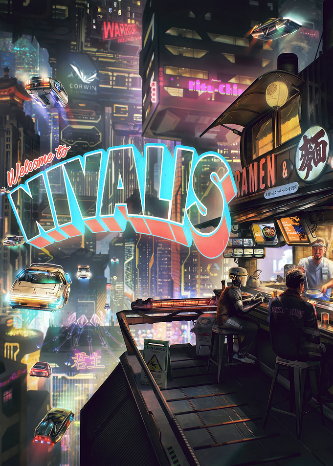Cyberpunk Cityscape Ramen Bar