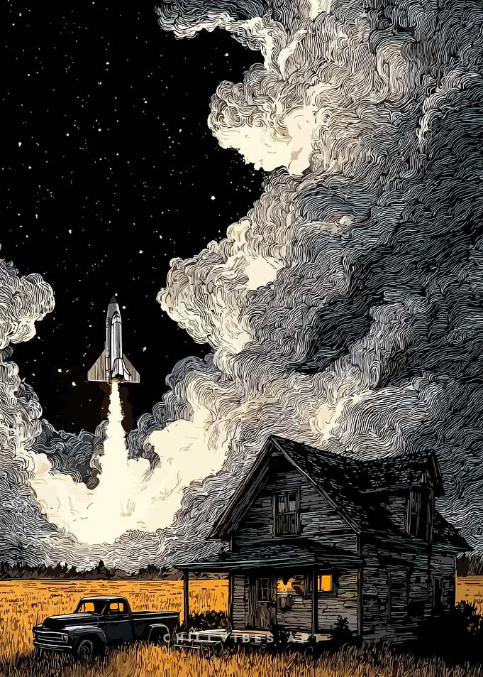 Rocket Launch Over Rural House