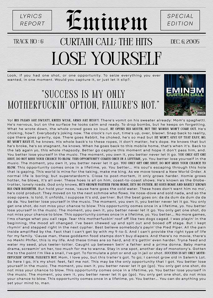 Eminem Lose Yourself Lyrics Newspaper