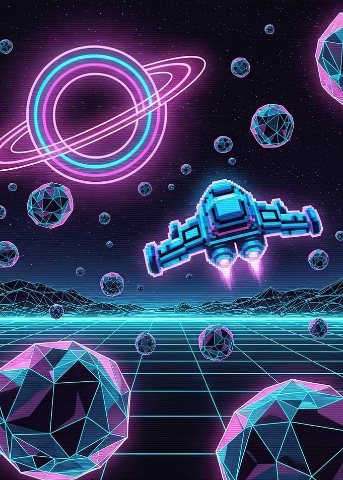 Retro Sci-Fi Spaceship and Planets