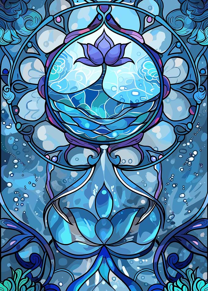 Blue Lotus Water Stained Glass Art