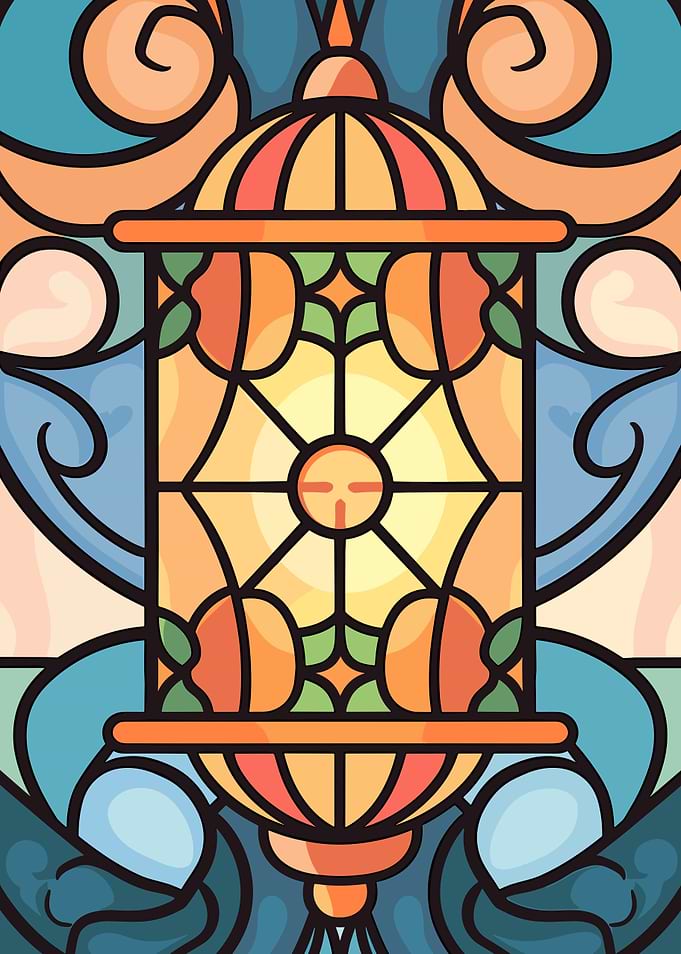 Stained Glass Lantern with Sun Motif