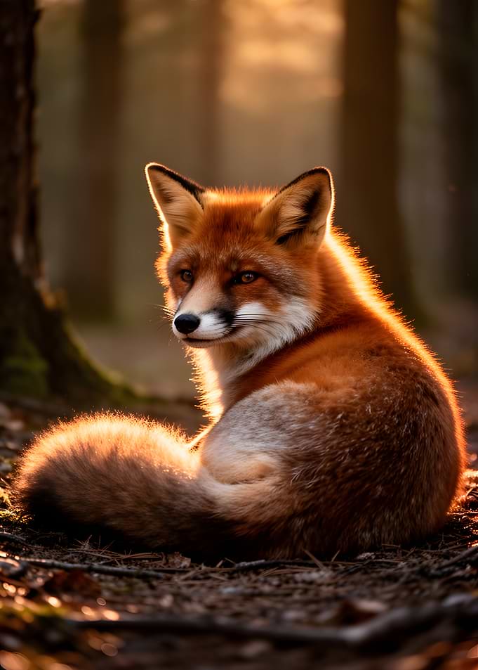 Fox in Golden Hour Forest Light