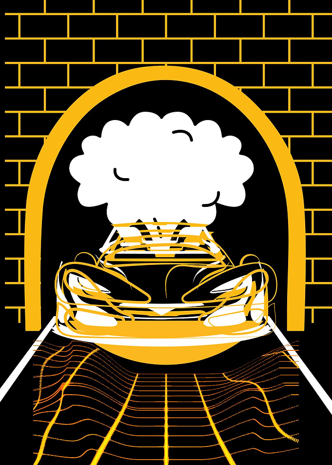 Sports Car in Tunnel with Smoke