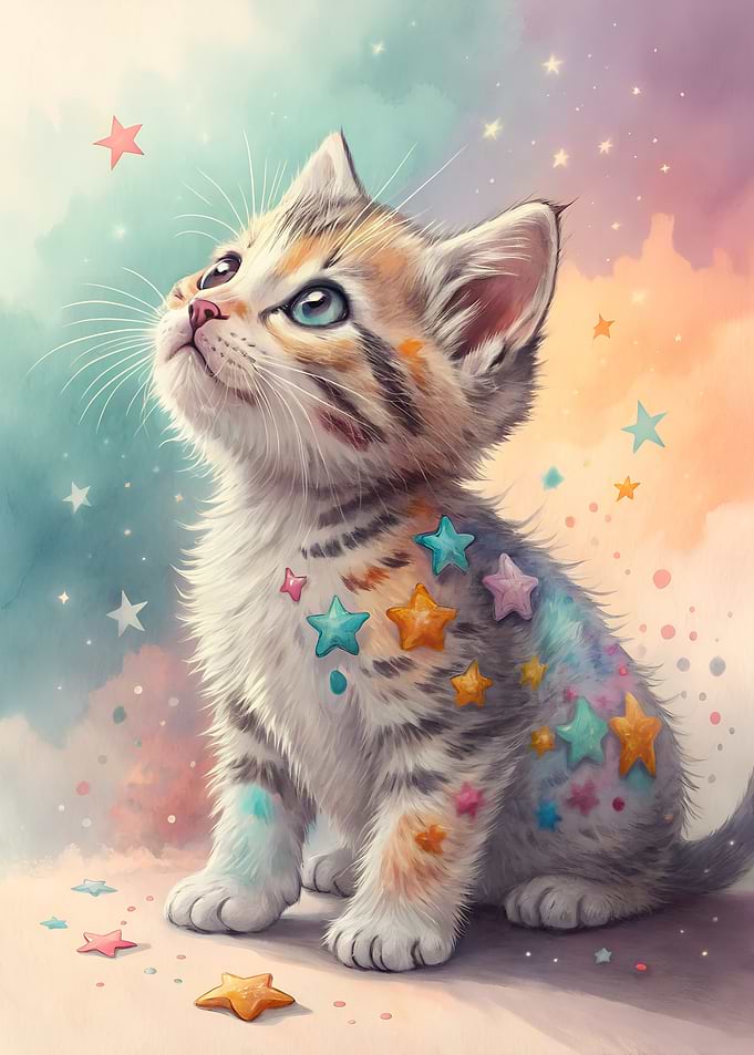 Cute Kitten with Stars