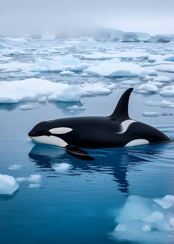 Orca whale in icy waters