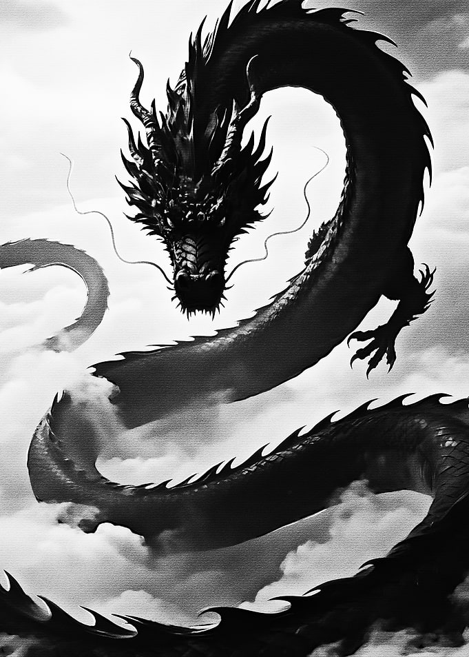 Black Dragon in Clouds