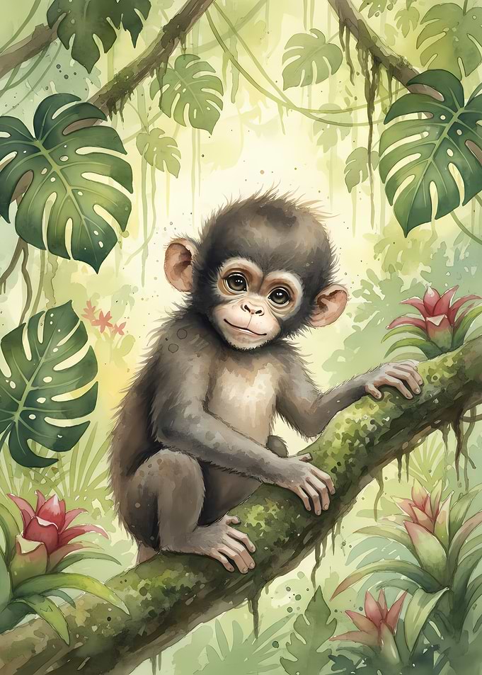 Cute baby monkey in a jungle