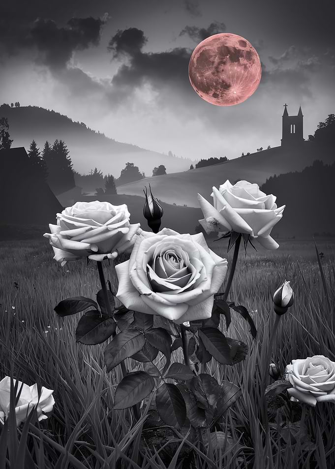 Roses under a pink moon