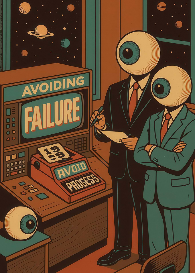 Surreal Eyeball Men in Space Office