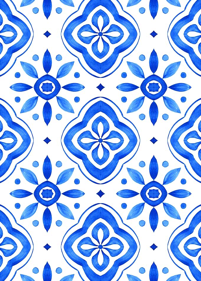 Blue and White Watercolor Tile Pattern