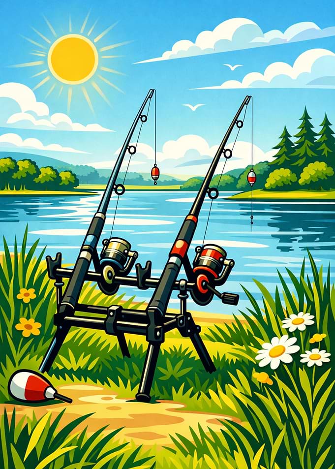 Fishing rods by the lake