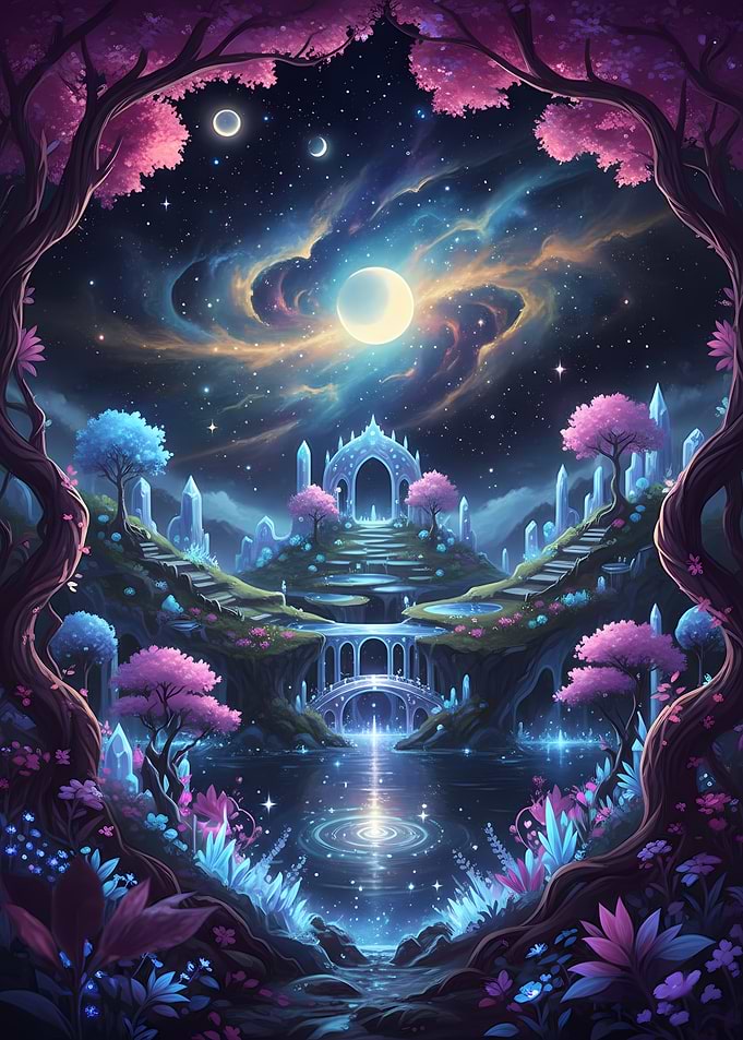 Enchanted Fantasy Castle Under a Cosmic Sky