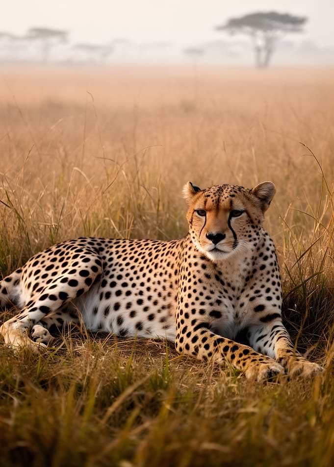 Cheetah resting in tall grass