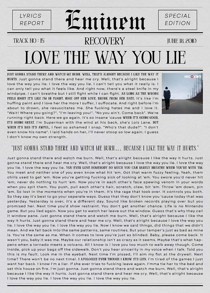 Eminem Love the Way You Lie Lyrics