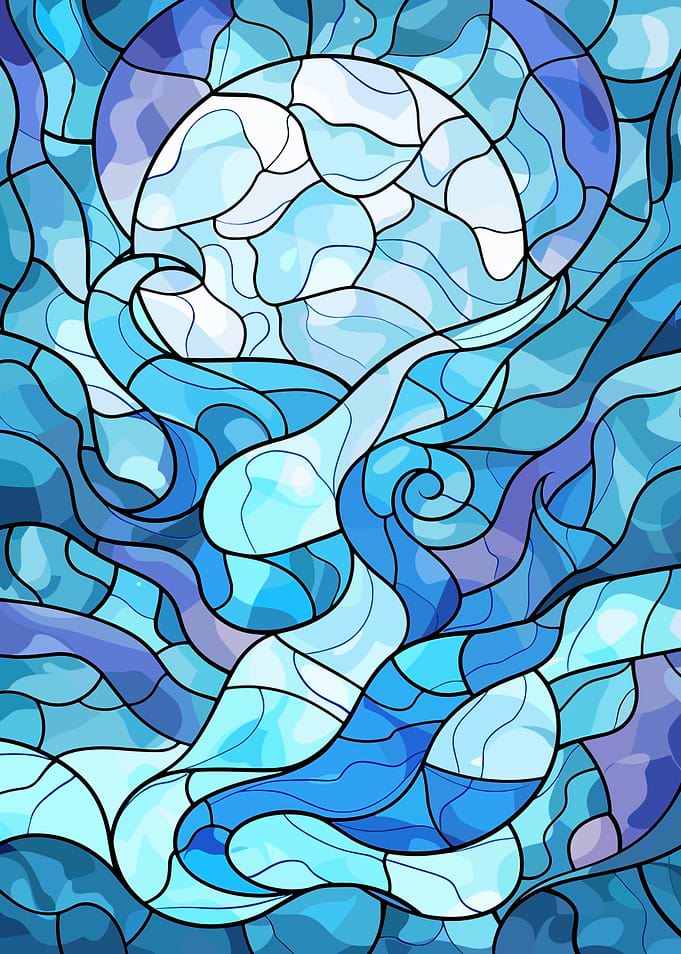 Abstract Blue Stained Glass Waves
