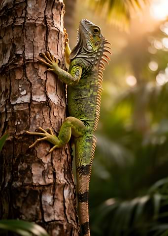 Green Iguana Climbing a Tree