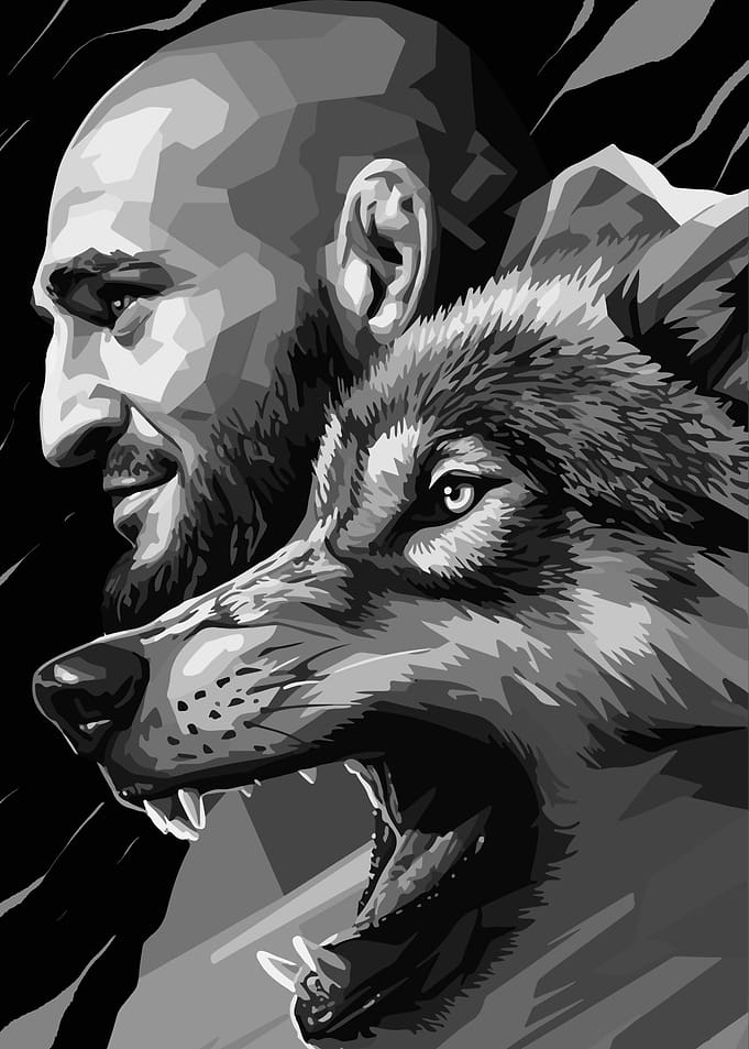 Khamzat Chimaev and Wolf Portrait