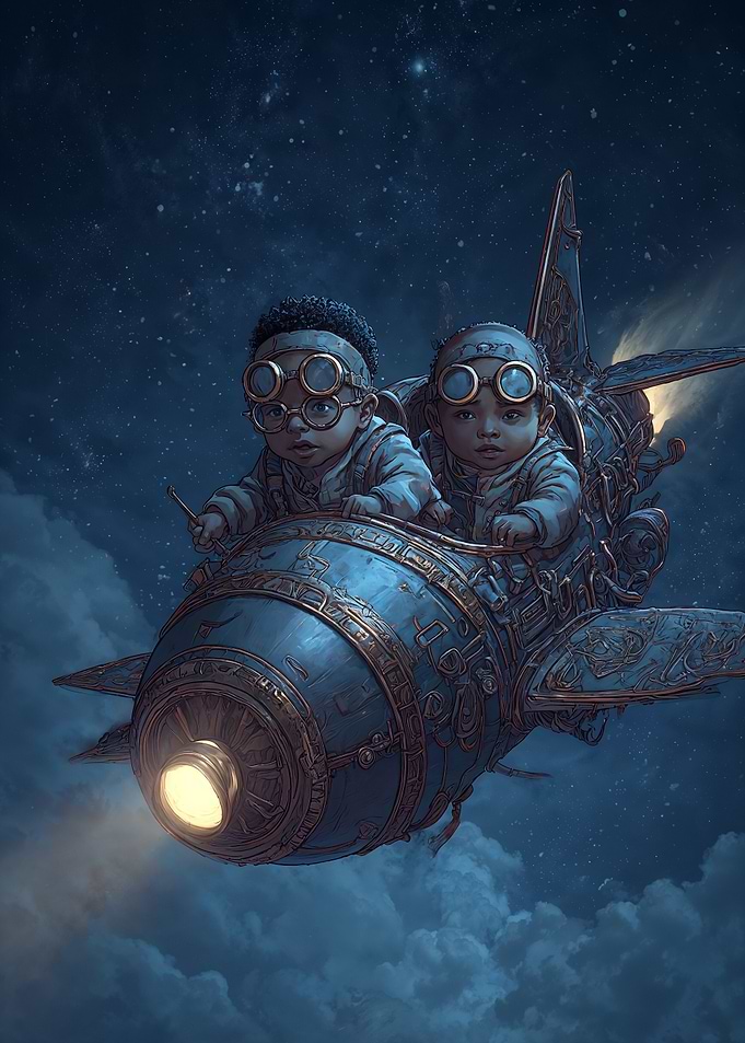 Steampunk Babies in a Rocket