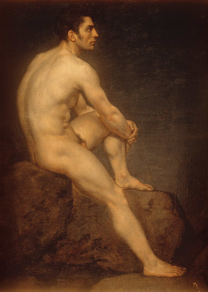 Nude Man Sitting on Rocks