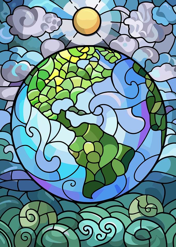 Stained Glass Earth and Sun