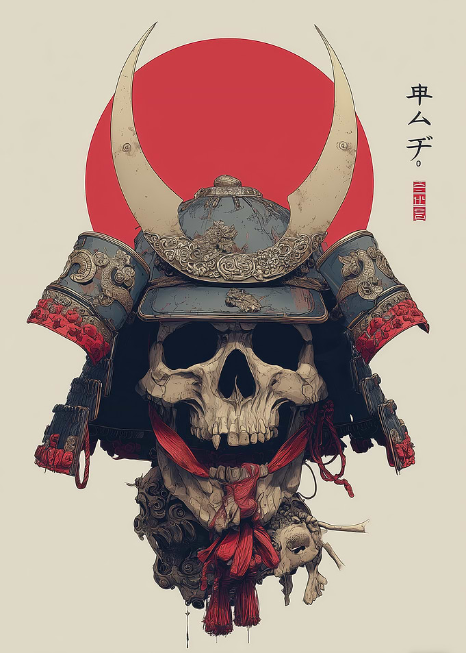Samurai Skull with Red Sun