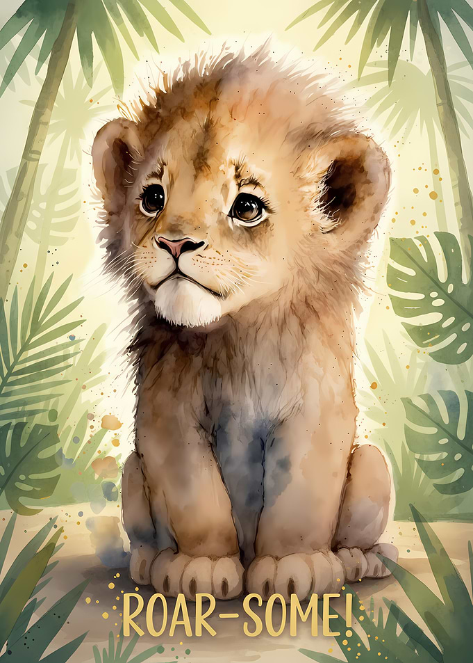 Cute Lion Cub with 'Roar-some!' Text