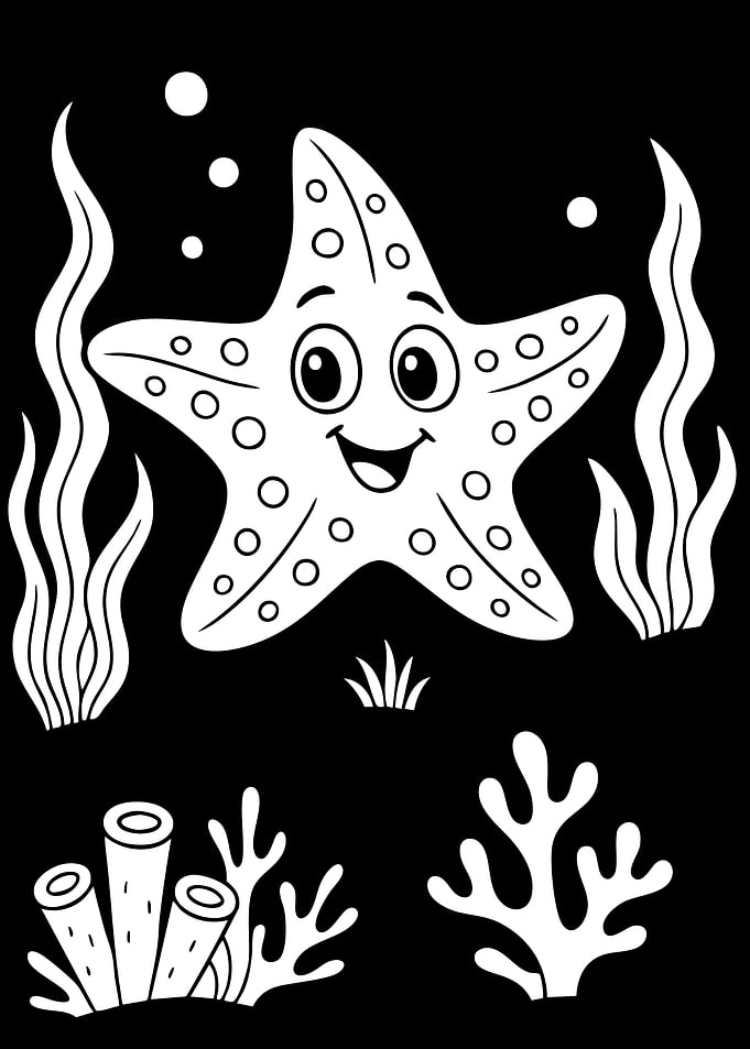 Cute Cartoon Starfish Underwater Scene