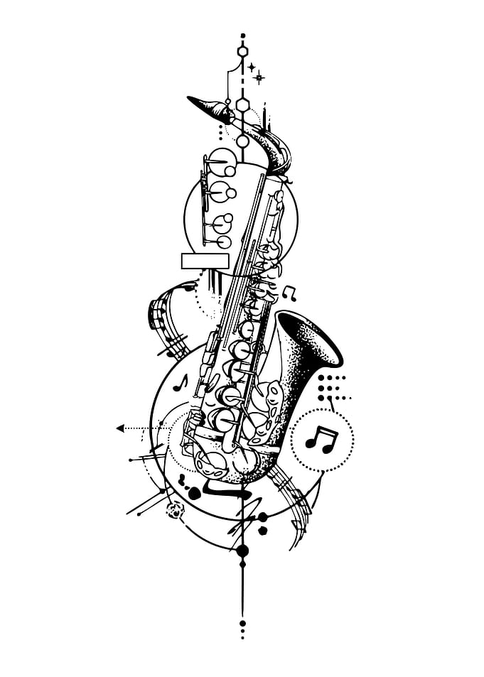 Geometric Saxophone with Musical Notes