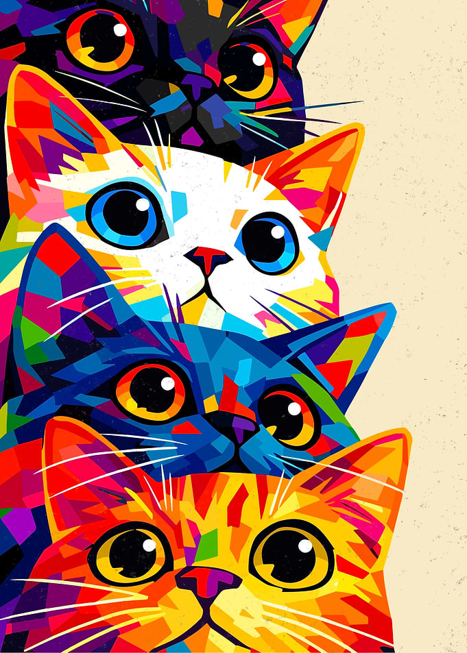 Stack of cute pop art cats