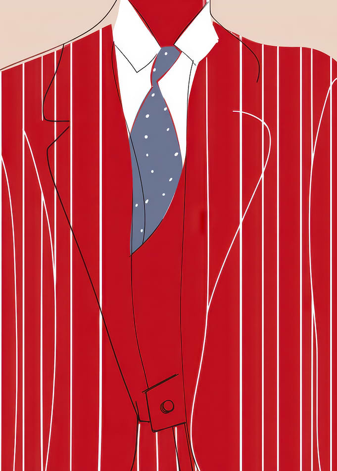 Red Pinstripe Suit with Blue Tie