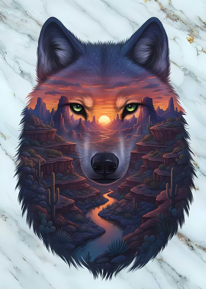 Wolf Desert Sunset Landscape
