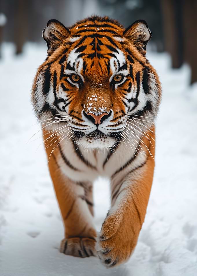 Tiger walking in snow
