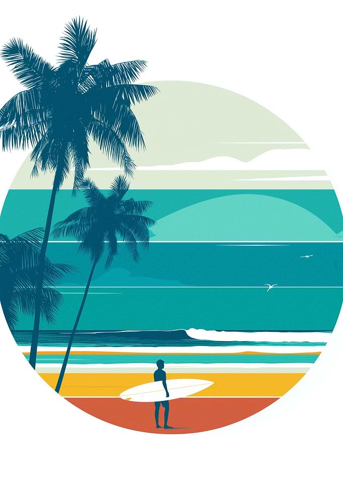 Surfer on a Tropical Beach
