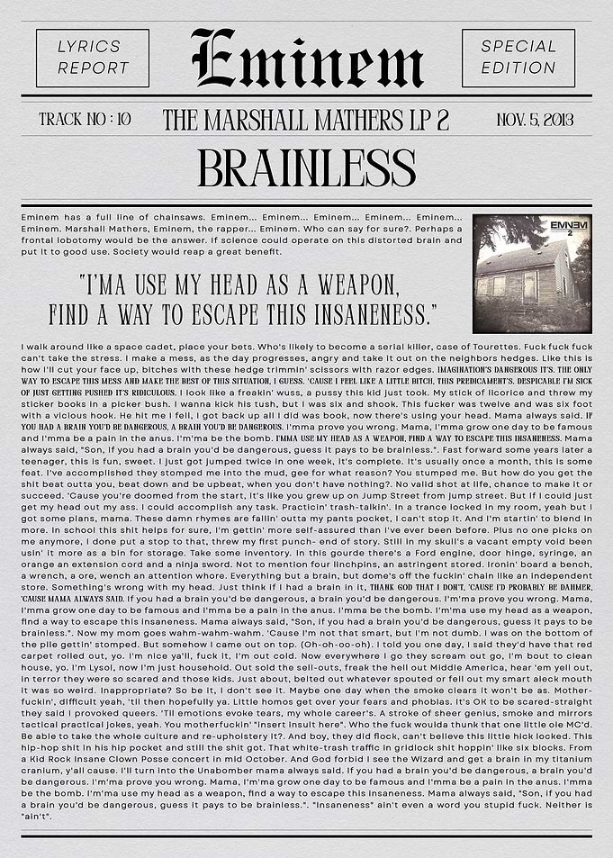 Eminem 'Brainless' Lyrics Report
