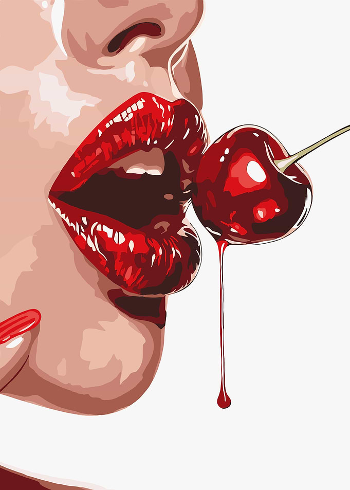 Woman with Red Lips and Cherry