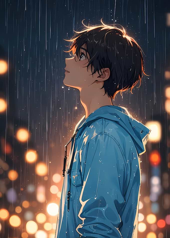 Anime Boy in Rain