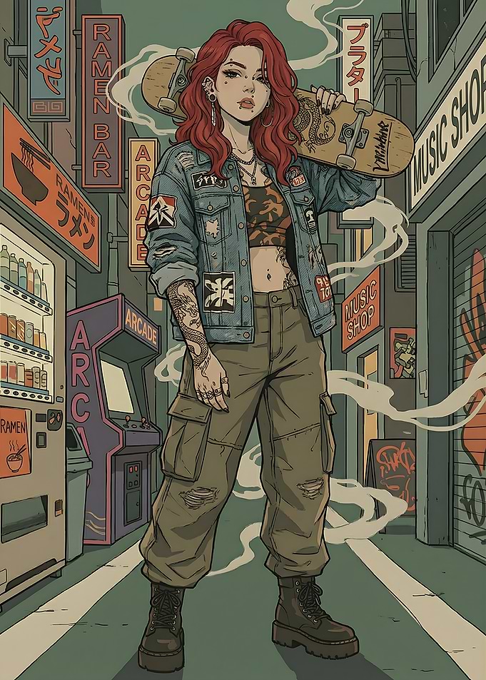 Anime Skater Girl in Japanese Street