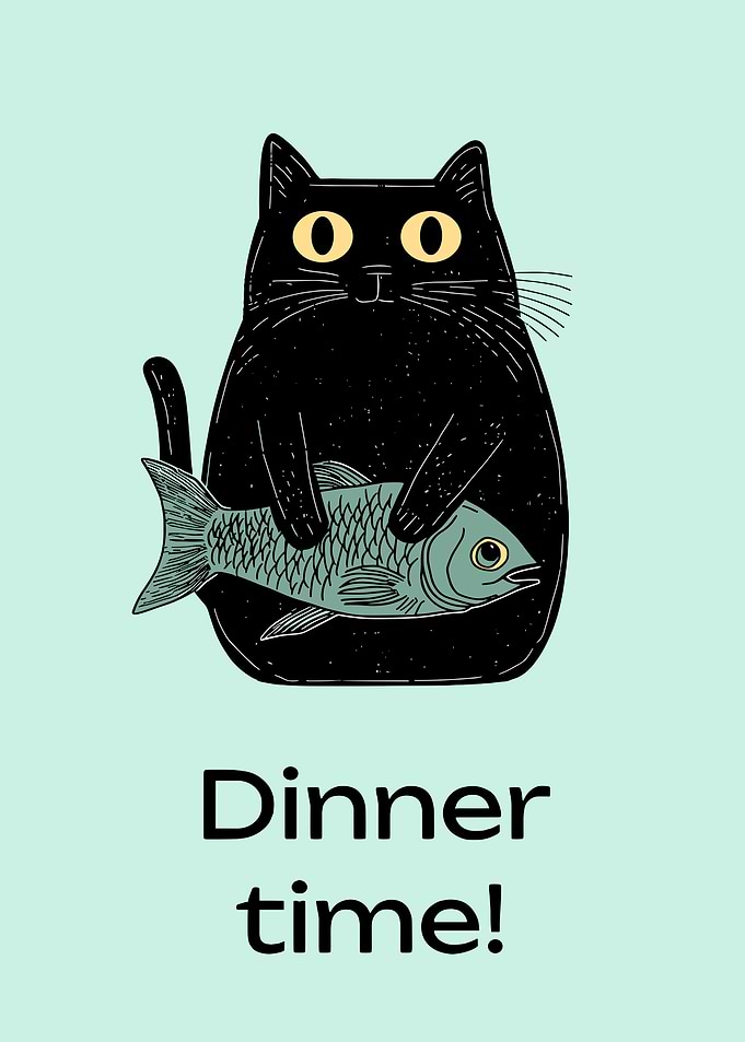 Black cat with fish