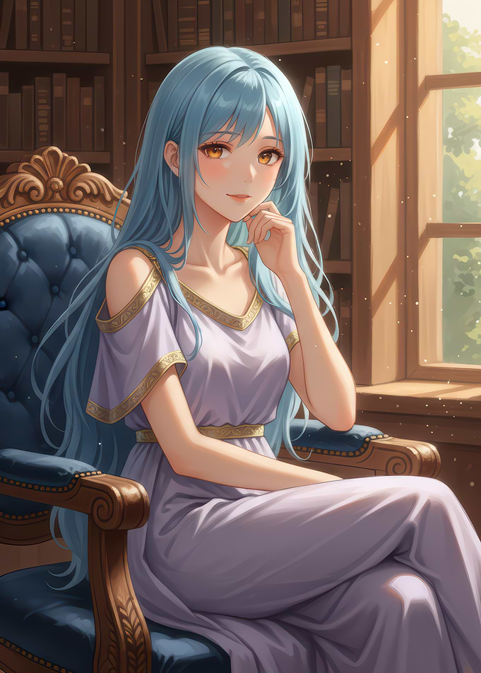 Anime girl in a library