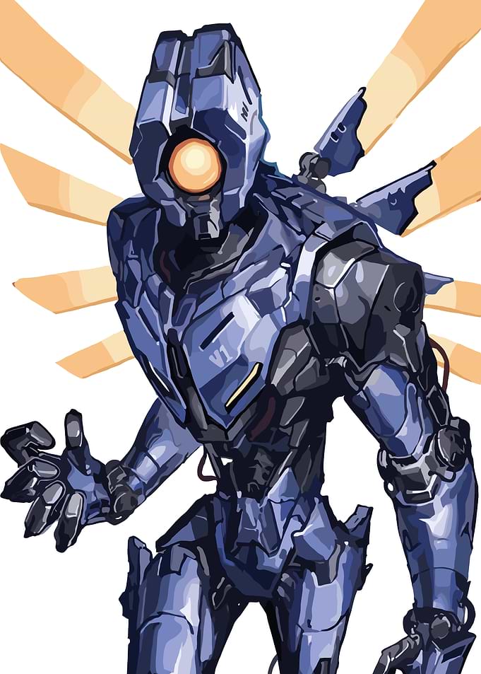 Blue Robot with Orange Eye and Wings